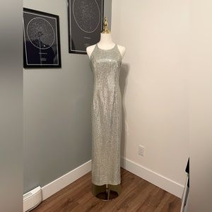 Vintage Two Roads Silver Sequin Evening Gown